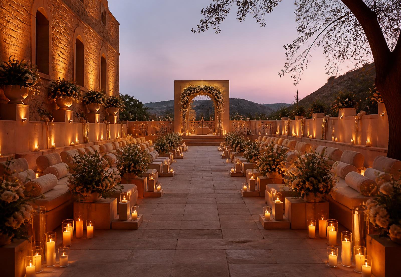 Candlelit wedding courtyard